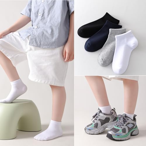 EPEIUS Kids' Low Cut Ankle Socks Cotton Seamless Toe Sport Athletic Socks for Boys Girls White Black Navy 4/8 Pack4