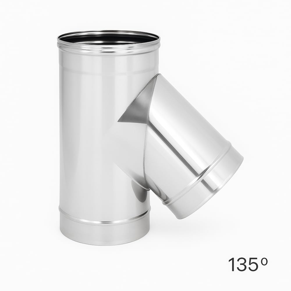 FORTUNATO Raccordo Braga 135°, in Acciaio Inox 0,5 mm, Mono Parete per Canne Fumarie, Flusso Ottimale dei Fumi, Diametri 150-180 mm (Ø 150 mm)