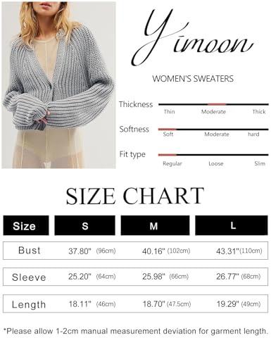 Image of Yimoon Womens Crop Cardigan Sweater Chunky Crewneck Open Font Button Down Cropped Knitted Sweater 2024 Fall (Grey-L)