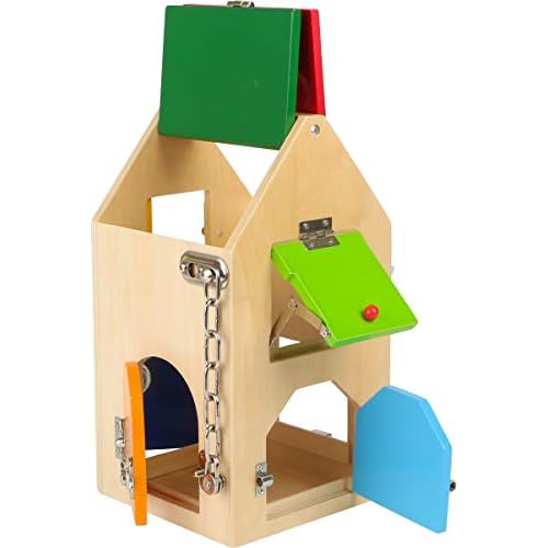 small foot 4432 Schlosshaus, aus Holz, mit Schlössern, Riegeln, Hebeln, Scharnieren und Sicherheitskette, ab 3 Jahre