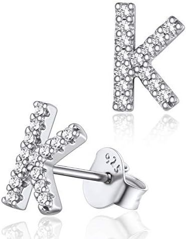 Silvora Shinny Initial Letter Diamond Stud Earrings for Women, Sterling Silver Alphabet A-Z Minimalist Jewelry S925 Earring for Women Girls