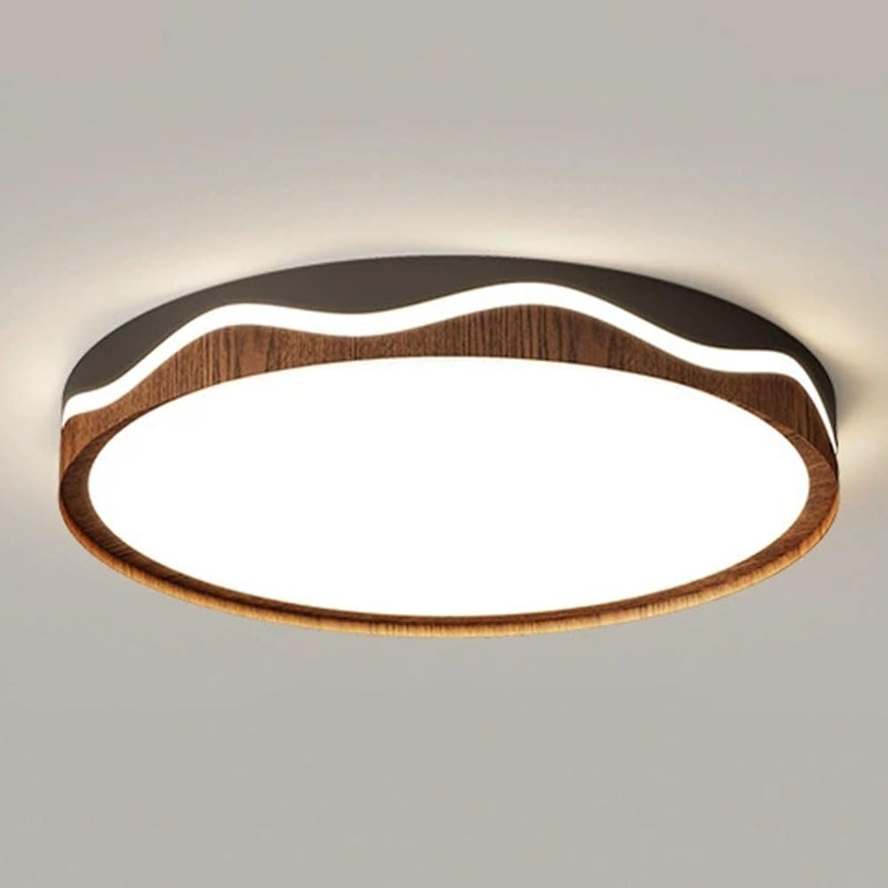 JXYDJH Flush Mount Ceiling Light, 19.7 Inch Modern LED Light Fixtures Ceiling Mount White Metal Acrylic Shade 36W Walnut Color Round Ceiling Lighting Fixture for Bedroom Hallway Kitchen - Dimmable