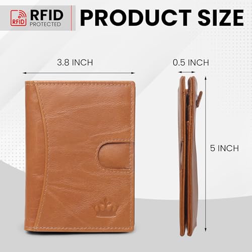 Image of Genuine Leather Bifold RFID Blocking Slim Stylish Credit Debit ATM Card Holder Wallet for Men Women (Tan)