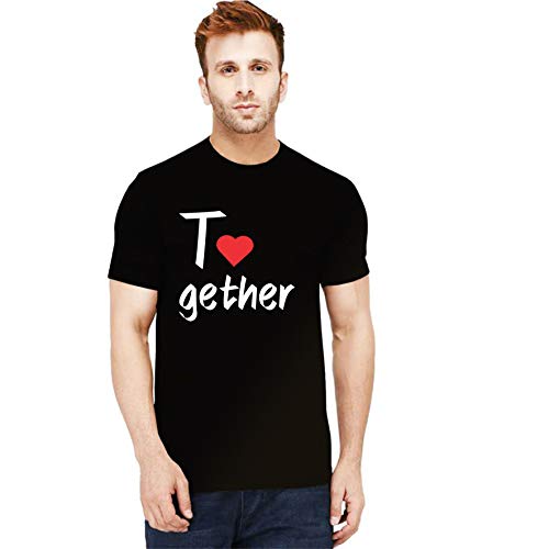 Image of Uniplanet Store Cotton Half Sleeve Couple Mix by Designs Black T-Shirt