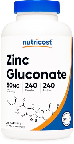 Nutricost Zinc Gluconate 240 Vegetarian Capsules (50mg) Gluten-Free