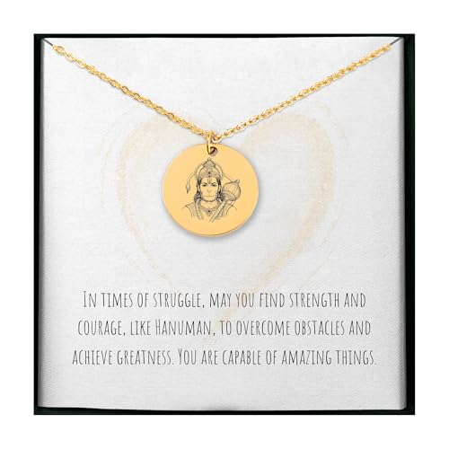Hanuman Engraved Medallion Necklace - Devotional Hindu God Pendant - Divine Hanuman Jewelry