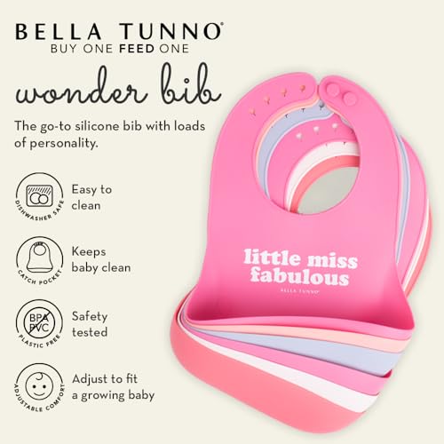 Baby Bib for Eating by Bella Tunno, Set of 2 Waterproof Silicone Bibs with Large Food Catcher, Adjustable Fit for Babies 4-12 months & Toddlers 1-3 Years, Boys & Girls, Who Runs The World & Gorgeous2