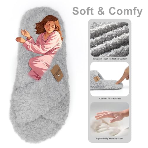 Image of GOEWY Fuzzy Open Toe Slippers for Women Cozy Memory Foam House Shoes Indoor | Cute Cross Band,Soft Faux Fur,Anti-slip Sole Outdoor,Machine-washable,Lightweight,Slip on Gifts for Women,Mom and Bridesmaid