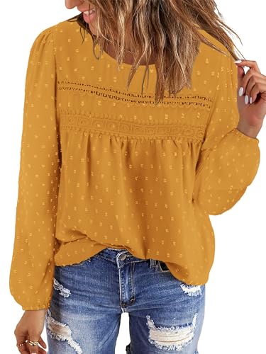 BETTE BOUTIK Womens Boho Fall Long Sleeve Shirts Crewneck Dressy Casual Blouses Trendy Flowy Tops