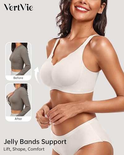 Image of Vertvie Women Seamless Jelly Bras No Underwire Supportive Wireless Push Up Full Coverage Bralette Comfy Scalloped T-Shirt Bra