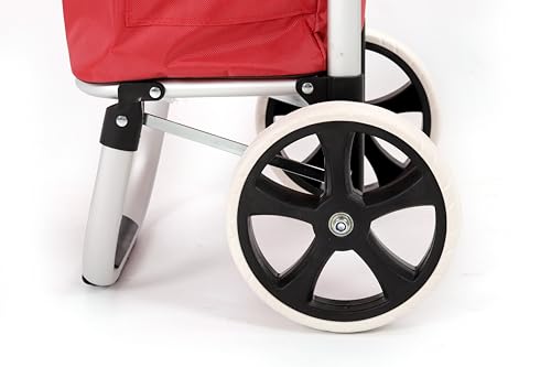 43.5Liter Aluminium Trolley Einkaufstrolley Klappbar, Shopping Trolley, Wasserabweisender Einkaufswagen Faltbar, Einkaufstasche mit 2 Rädern, Einkaufskorb mit Rollen, Groß - Rot – Bild 6