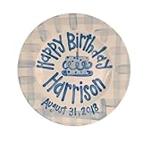 Macalpo Personalized Ceramic 10' Birthday Commemorative Plate,Custom Name Blue Gingham Ribbon Plate with Name and Time,Happy Birthday Dinner/Salad/Dessert Plates Keepsake Gift (Style B)