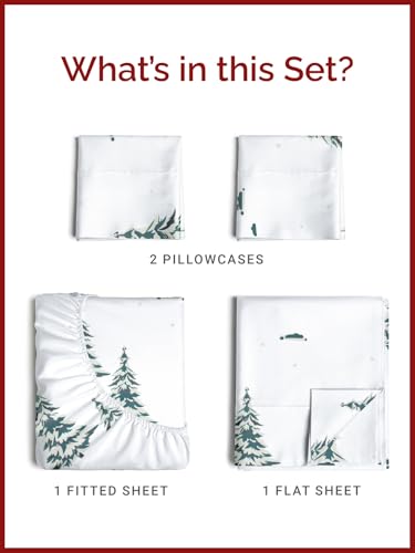 Full Christmas Trees Sheet Set - Holiday Xmas Pattern Bedding Set - Deep Pockets - Snug Fit - 4 Piece - Wrinkle Free & Easy Care - Comfy Festive Winter - Holiday Sheets for Women, Men, Kids & Teens