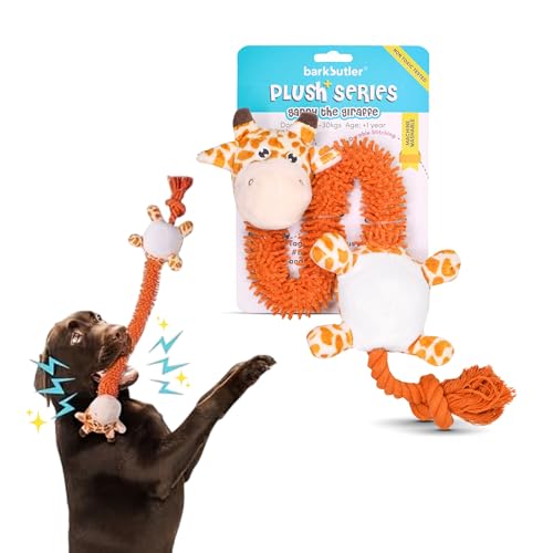 Barkbutler Garry The Giraffe Soft Squeaky Plush Dog Toy, Orange | for Small - Large Dogs (5-30kgs) | Machine Washable | Reinforced Fabric | Non - Toxi