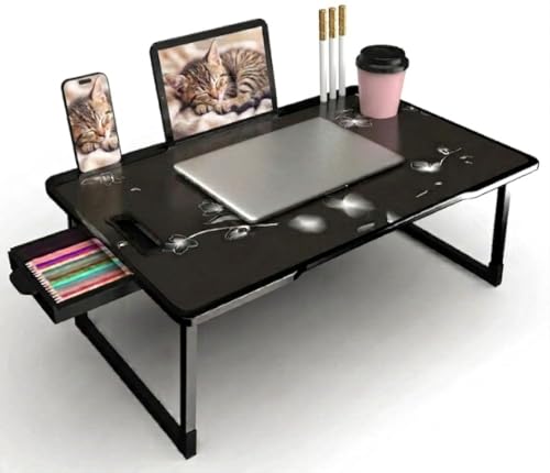Image of Wood Multipurpose Foldable Laptop Table with Cup Holder | Table Home Study Writing Table, Foldable and Portable /Ergonomic Edges Kids & Adults (TUL-FLOWER-KUM)
