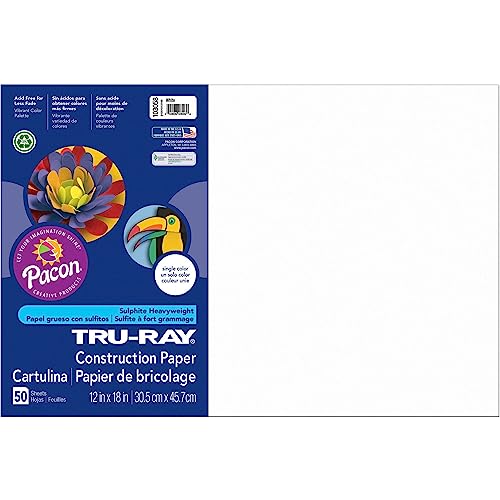 Tru-Ray® Construction Paper, 50% Recycled, 12" X 18", White, Pack Of 50 #TOP1