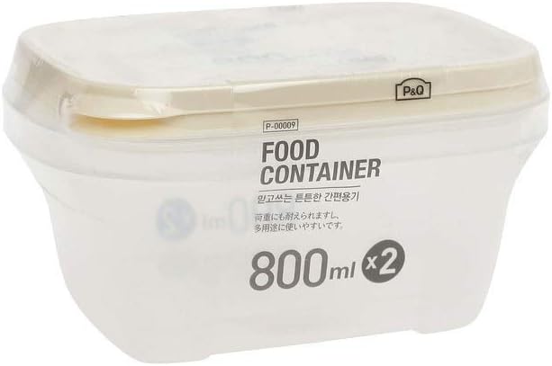 Lock & Lock Easy Lock Plastic Food Storage Container with Ivory Lid, 800 ml, 2 Pieces, Transparent