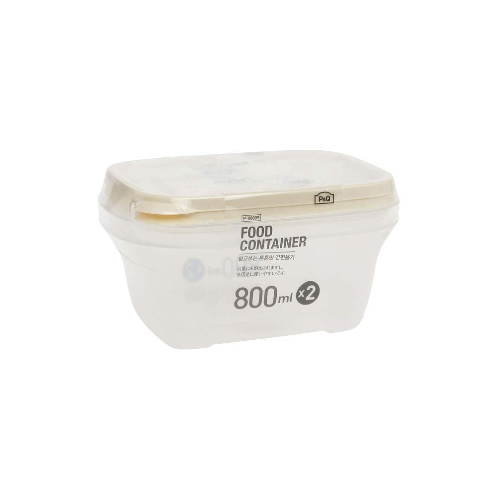 Lock & Lock Easy Lock Plastic Food Storage Container with Ivory Lid, 800 ml, 2 Pieces, Transparent