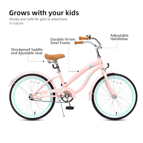Image of ACEGER Girls Beach Cruiser Bike for Kids 5-13 Years Old, 16 inch 18 inch 20 inch 24 inch Single Speed Kids Bicycle Included Coaster Brake, Front and Rear Reflectors, 24 inch 7 Speeds with Dual Brakes