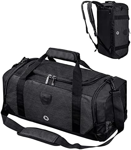 Gym Duffle Bag Backpack Waterproof Sports Duffel Bags Travel Weekender Bag for Men Women Overnight Bag with Shoes Compartment Black