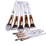 Makeup Brush Set 10pcs, 5 Large Makeup Brushes 5 Small Makeup Eye Brushes, Marble Texture PVC Handle,Travel Portable Makeup Brushes(White+Marble texture)