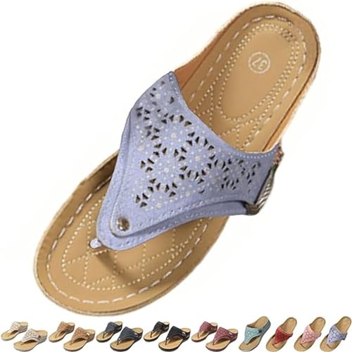 Orthopedic Sandals for Women, Women Summer Dressy Comfortable Sandals Arch Support Wedge Sandals Non Slip Flip Flops Sandals(Blue-1,6)2