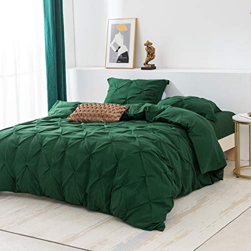 3 Pieces Bedding Duvet Cover Set, Pinch Pleated Twin Duvet Cover, Pintuck Comforter Quilt Cover With 2 Pillow Shams-Twin-68 X 90 Inches-Green #TOP1