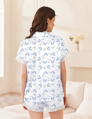 Image of Ekouaer Womens Lace Satin Pajama Set Button Down Pj Shorts Set Bridesmaids Getting Ready Outfits Casual Sleepwear XS-XXL
