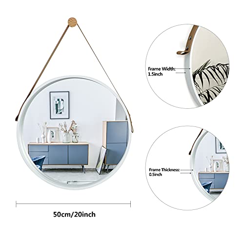 ATENA HOME Circle Wall Mirror 20inch - Round Mirror with Leather Strap - Round Wall Mirror for Washrooms, Living Rooms - Image 3