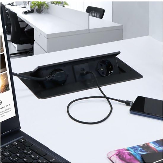 Kombibox - Ciabatta da incasso con 2 prese e USB e USB-C con cavo da 3 metri (nero)
