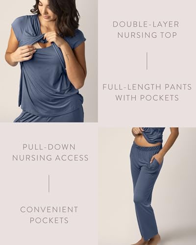 Image of Kindred Bravely Davy Maternity and Nursing Pajama Set, Postpartum Sleepwear | Soft breathable breastfeeding sleepwear with pull-down access, pockets, comfortable stretchy waistband, pregnancy and beyond