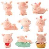 9 Pcs Niedlich Rosa Schweinchen Mini-Schweine Glück Figur Kleiner Schwein Deko Schwein Figur Tierfiguren Deko Modelle Glücksschweine Cupcake Topper Süße Schwein Kuchendekoration Cupcake