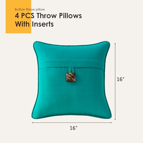 Supdurplus Outdoor Decorative Pillows with Coconut Button Pack of 4, 16" x 16" Outdoor Pillow Set for Couch Bed Throw Patio Sofa, Peacock Blue by Supdurplus - Used condition - Image 5