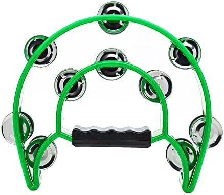 Musfunny Tambourine Double Row Metal Jingles Hand Held Percussion Tambourines Musical Instrument Gifts for Adults, Kids, Party, KTV (Green)