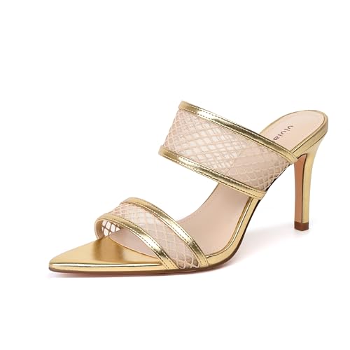 Image of vivianly Clear Pointed Toe Heels Sandals Transparent Strap Stiletto High Heels Slip on Mules for Women