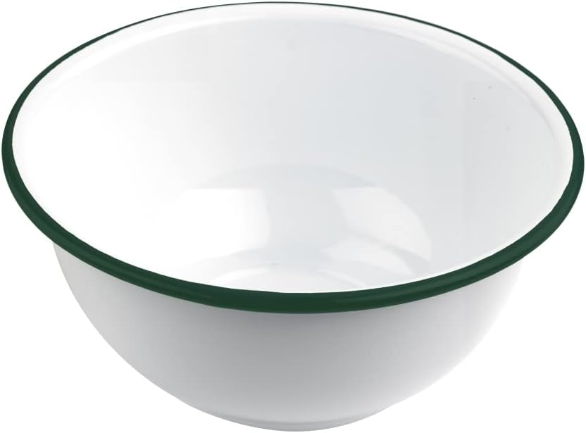 PacknWood 294ENPOK1000 Enamel deep bowl white w/green rim,corelle bowl, ceramic bowlcorelle outlet, sweese bowls,large soup bowl, corelle vitrelle, corelle serving bowl, 34oz D:7.1in, H:3.1in, 12PCS