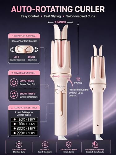 Image of Auto Hair Curler, 3-in-1 Automatic Curling Iron Set with 1 inch & 1.25 inch Ceramic Rotating Barrels and Heated Brush Attachment, Anti-Tangle, Anti-Scald, Auto Shut-Off, Dual Voltage