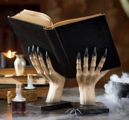 Miniatura 2 de Witchy Hand Book Stand Novel Contemporary Book Shelf Decor Manos Escultura Juego de Sujetalibros de Resina de Halloween Bruja Adornos AA (negro,