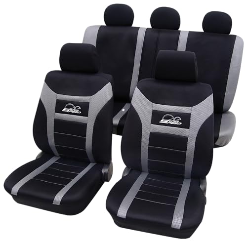 PETEX Lot Complet de 11 Housses de siège de Voiture universelles - Super Speed - Gris - Eco Class avec SAB 1 Vario