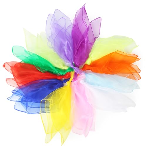 DUBUOZA 36 Stück Jongliertücher,60x60cm chiffontücher für Kinder,Farbige Handtuch-Kindergarten-Programmvorführung,Zirkus, Tanz