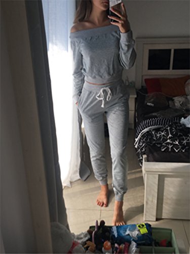 SweatyRocks Women's Two Piece Crop Top and Sweat Pant Set Sport Tracksuit Outfit Grey S