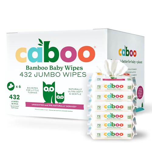 Caboo Tree Free Baby Wipes, Eco-Friendly Naturally Derived Baby Wipes for Sensitive Skin, 6 Resealable Peel Tab Travel Packs, 72 Wipes Per Pack, Total of 432 Wipes