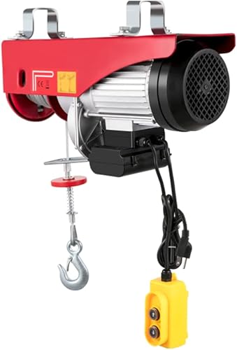 Happybuy Electric Hoist, 2200 lb Overhead Crane Garage w/Steel Hook, Remote Control & Emergency Stop Switch Ceiling Pulley Winch for Warehouse, Construction, Goods Lifting, 110V Red, 2200Lbs