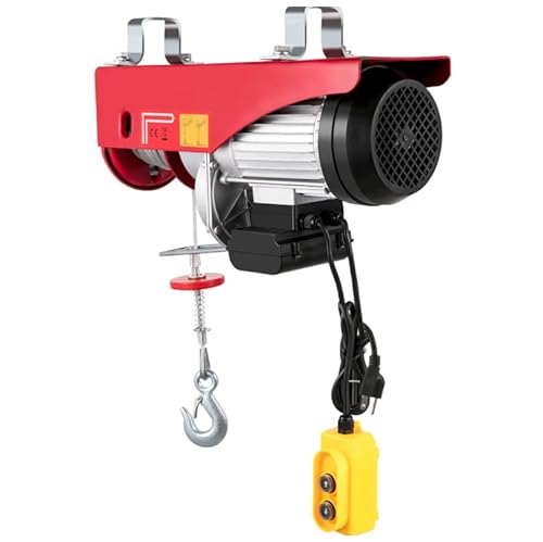 Happybuy Electric Hoist, 2200 Lb Overhead Crane Garage W/Steel Hook, Remote Control & Emergency Stop Switch Ceiling Pulley Winch For Warehouse, Construction, Goods Lifting, 110V Red, 2200Lbs #TOP17