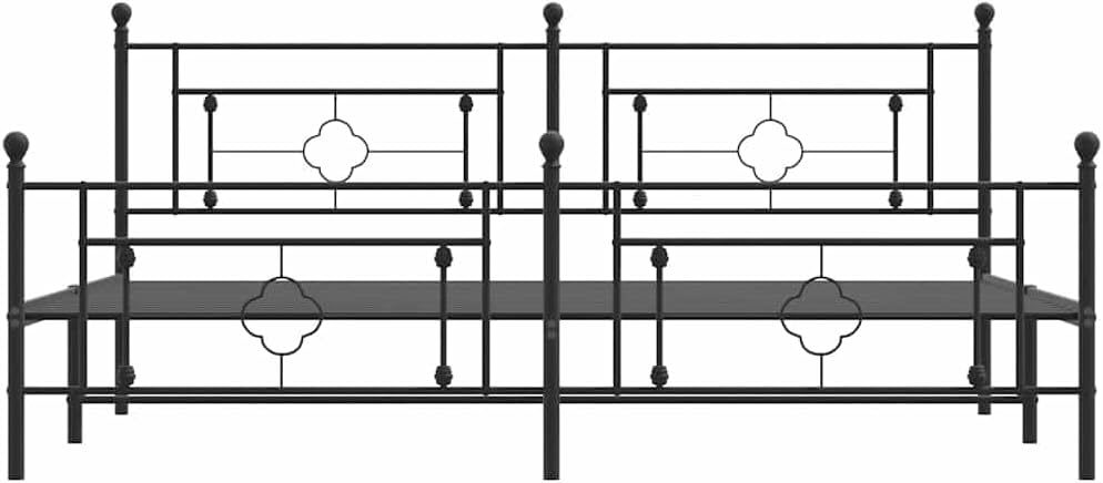 vidaXL 10'' King Metal Bed Frames with Headboard and Footboard, Platform Bed Frame with Strong Metal Slats Support, Under Bed Storage, Noise Free, Black, Without Mattress