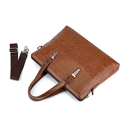 Men's Briefcase Totes Leather Men Laptop Handbags Messenger Bags for Male Handbag Office Business Bags (Color : Brown, Size : 42 * 32 * 7cm)4
