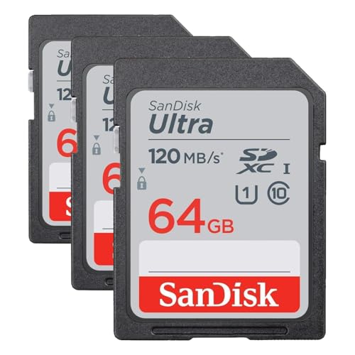 Image of SanDisk 64GB Ultra SDXC UHS-I Memory Card - 120MB /s, C10, U1, Full HD, SD Card - SDSDUN4-064G-GN6IN [Older Version] (Pack of 3)