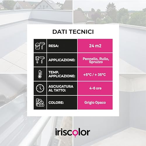 Iris Color Guaina Liquida Impermeabilizzante Terrazzi Grigia 4 Lt Fibrorinforzata E Calpestabile Sigillante Professionale Per Balconi Sigillante Impermeabile Trasparente Anti-Infiltrazioni E Raggi Uv - 6