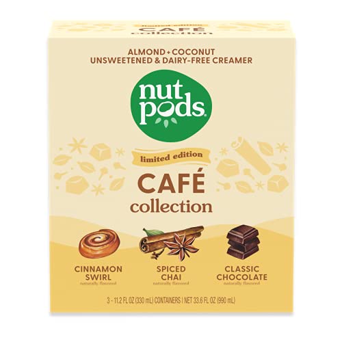 nutpods Cafe Collection, (3-Pack), Unsweetened Dairy-Free Creamer, Made from Almonds and Coconuts, Gluten Free, Non-GMO, Vegan, Kosher