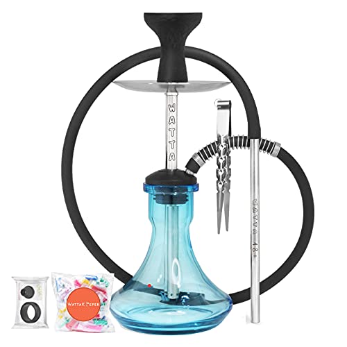 WattaKeeper Shisha Set: Wasserpfeife Komplettset Watta "18+" Mini Edelstahl, Silikon Köpfe, Glasbowl, Kohlezange, Mundstück, Schläuche, Knickschutzfeder, Dichtungsset, Hygienemundstücke WAT19B29 – Bild 3